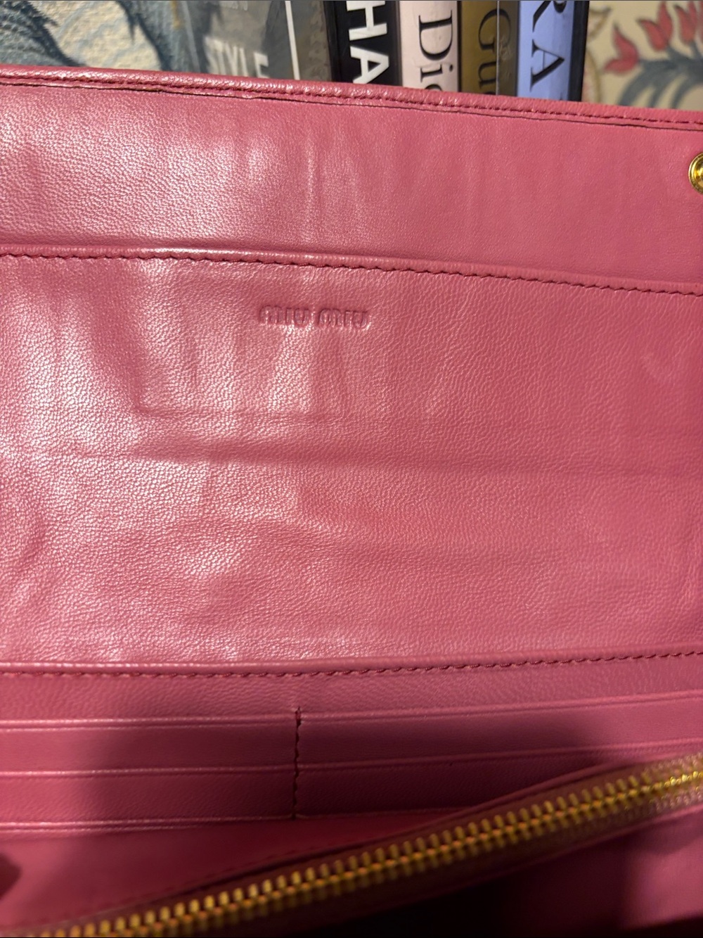 Miu Miu Quilted Leather Long Wallet in Rose Pink with Gold Logo GUC Vintage - Picture 5 of 6